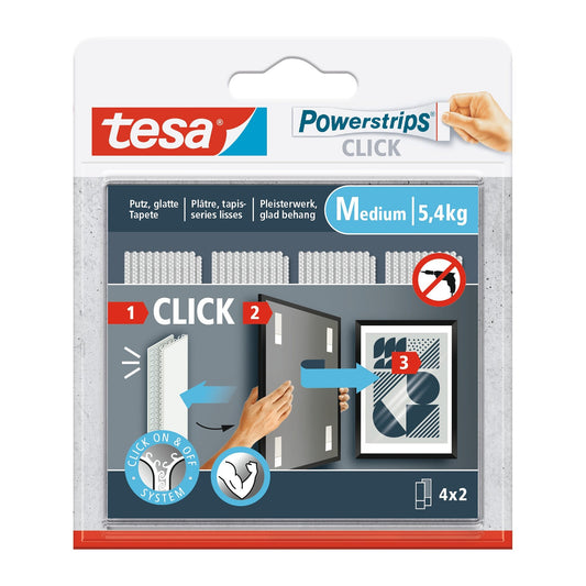 Samolepicí podložky tesa Powerstrips Click s suchým zipem, bílé, 4 x 2 m