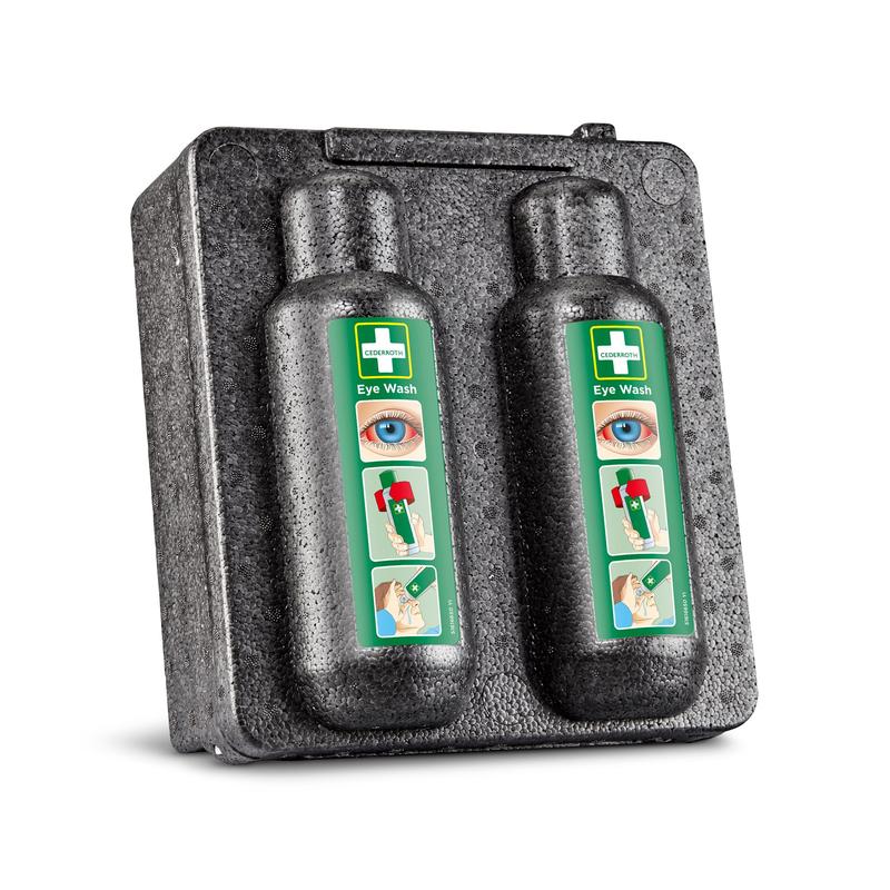Ohřívač Orkla Wound Care AB pro výplach očí 500x2 (1 balení, karton) nabízí bezpečné uložení lahví na výplach očí s jasnými pokyny a obrázky - ideální pro první pomoc při poranění očí.