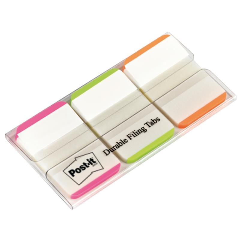 Balení 3M Post-it® Index Strong záložek, standardní velikost (25,4 mm x 38,1 mm), obsahuje 66 lepicích proužků v různých barvách, čistě zabalených v dávkovači 3M Deutschland GmbH.