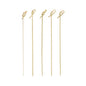 Pět PAPSTAR 250 Fingerfood - Picker „pure“ koktejlových špejlí z bambusu od PAPSTAR GmbH, každá s uzlem na špičce, stojí vzpřímeně na jednoduchém bílém pozadí.