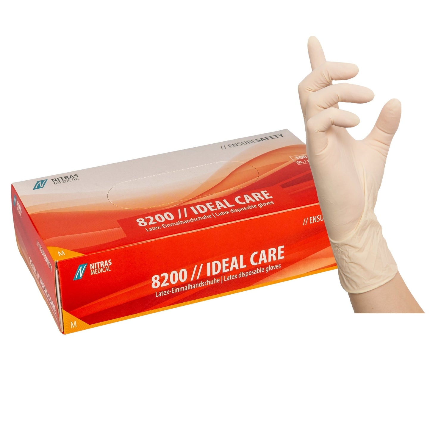 NITRAS IDEAL CARE, latexové jednorázové rukavice, přírodní barva