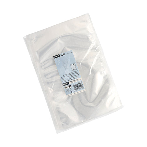 Sáček Starpak 100, PA/PE průhledný (40 x 30 cm) v průhledném plastovém obalu, uzavřený modro-bílým Starpak štítkem s označením, množstvím a čárovým kódem.