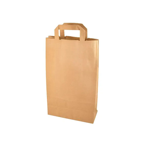 Taška PAPSTAR GmbH z papíru s úchyty stojí vzpřímeně na bílém pozadí a zdůrazňuje svůj jednoduchý a ekologický design.