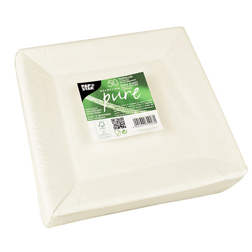 Stoh 50 bílých, čtvercových kartonových talířů PAPSTAR (22,5 cm, design "pure") od PAPSTAR GmbH v smrštitelné fólii - ideální pro ekologické požitky.
