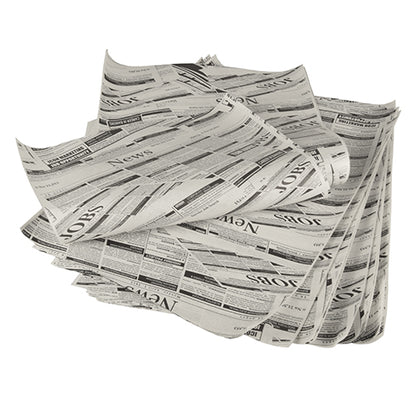 Stoh PAPSTAR balicích papírů, pergamenová náhrada 35 cm x 25 cm odolná proti mastnotě od PAPSTAR GmbH, neuspořádaně rozmístěný s nápisy „NEWS“ a „JOBS“ černě na bílých listech.