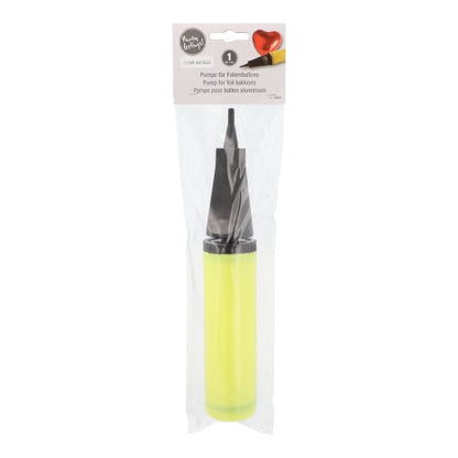 Čerpadlo PAPSTAR pro fóliové balónky ve žluté barvě (28x4,5 cm) od PAPSTAR GmbH je dodáváno v průhledném sáčku s etiketou obsahující informace o produktu, a je tak nezbytným party doplňkem pro každou oslavu.