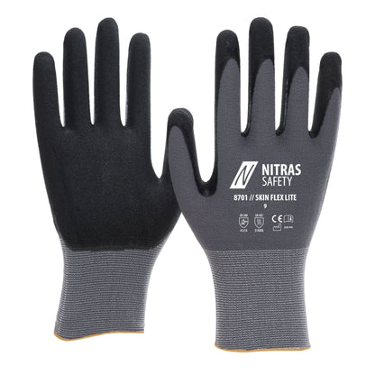 NITRAS SKIN FLEX LITE, montážní rukavice, šedá / černá