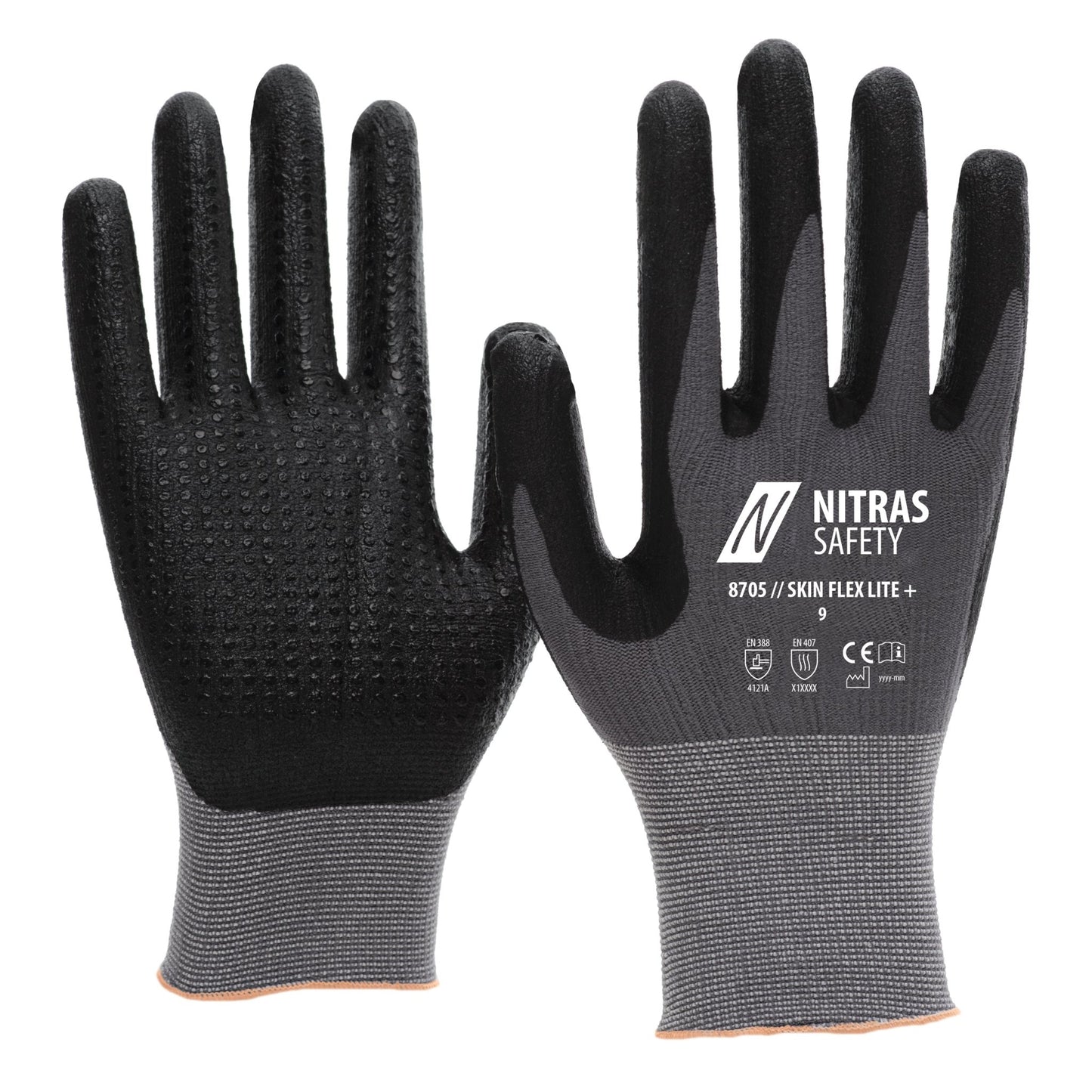 NITRAS SKIN FLEX LITE+, montážní rukavice, šedá / černá