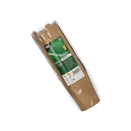 Balení s 25 snack boxy (hranaté, karton) z hnědého papíru od PAPSTAR GmbH, ekologické a recyklovatelné – ideální pro večírky a perfektní v kombinaci s odpovídajícími PAPSTAR papírovými kelímky.