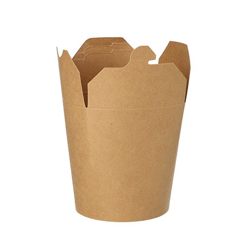 Jedna PAPSTAR 25 snack boxů, karton hranatý hnědý od {{0bdca3519e8ef6e19d9535a11d859c9f}} GmbH stojí otevřená se čtyřmi vzpřímenými klapkami, prázdná a na bílém pozadí.