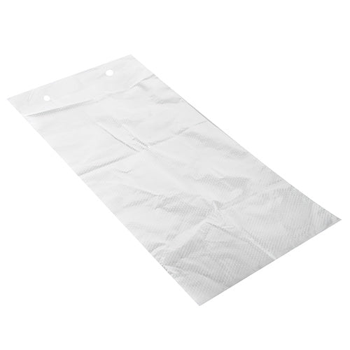 Na bílém podkladu leží plochý, průhledný, obdélníkový Starpak 2000 plochý sáček (CPP průhledný plamenově perforovaný, blokovaný po 100 sáčcích) se strukturovaným povrchem a dvěma otvory blízko horního okraje.