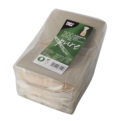 Průhledné balení s 300 kusy "pure" celofánových sáčků od PAPSTAR GmbH, biologicky odbouratelné a kompostovatelné, ideální pro udržitelné balení.