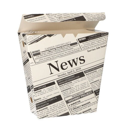 Držák na hranolky "Newsprint" (50 kusů) společnosti PAPSTAR GmbH je papírová krabička na odnos s klopným víkem, která je inspirována novinovým tiskem - perfektní pro ekologické servírování hranolků.