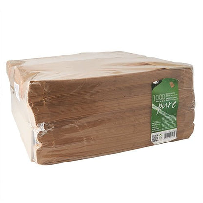 Hromada PAPSTAR 1000 průhledových sáčků s PLA okénkem „pure“, hnědá od PAPSTAR GmbH, balená v ekologickém obalu s zeleno-bílou etiketou s informacemi o produktu, čárovým kódem a PLA okénkem pro snadné zobrazení.