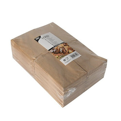 Velký stoh PAPSTAR 1000 Wrap-sáčků (11x8x4 cm) od PAPSTAR GmbH, vyrobený z udržitelných materiálů, zabalený v průhledném plastu s bílou etiketou s textem a obrázky potravin.