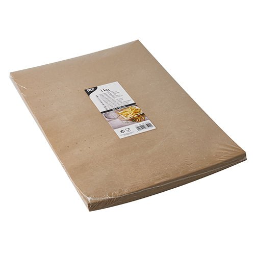 Stoh PAPSTAR balicích papírů, pergamenová náhrada 35x25 cm odolná proti mastnotě od PAPSTAR GmbH v plastovém obalu s bílou etiketou s logem, návodem k použití a obrázkem potravin.