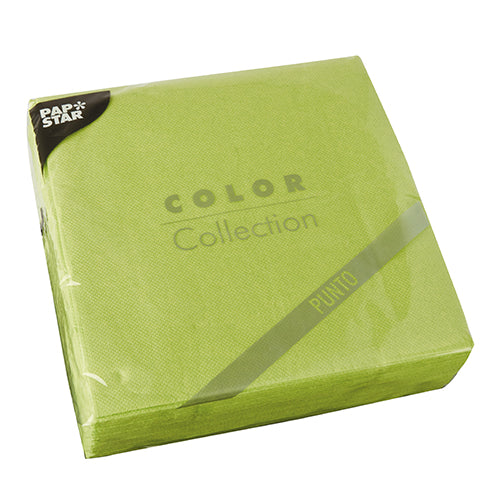 Zapečetěné balení s 30 PAPSTAR ubrousky, 2vrstvé „PUNTO“ (38 x 38 cm, 1/4 skládání) od PAPSTAR GmbH, s puntíkovaným vzorem a zabalené v průhledné fólii.