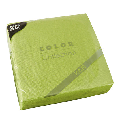 Zapečetěné balení s 30 PAPSTAR ubrousky, 2vrstvé „PUNTO“ (38 x 38 cm, 1/4 skládání) od PAPSTAR GmbH, s puntíkovaným vzorem a zabalené v průhledné fólii.