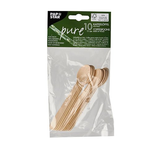 Průhledný plastový sáček obsahuje deset PAPSTAR dřevěných lžiček "pure" (11 cm), ideální pro kávu a dezerty. Vyrobeno společností PAPSTAR GmbH z obnovitelných surovin, tyto ekologické lžičky jsou perfektní jako lžičky na kávu a dezerty.