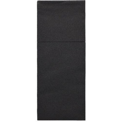 Starpak 100 kapsy na příbory, Airlaid 40x48 cm se záhybem na příbory, se vyznačují elegantním černým obdélníkovým designem s jemným horizontálním rozdělením a strukturovaným povrchem Airlaid, který připomíná elegantní stolní dekoraci.
