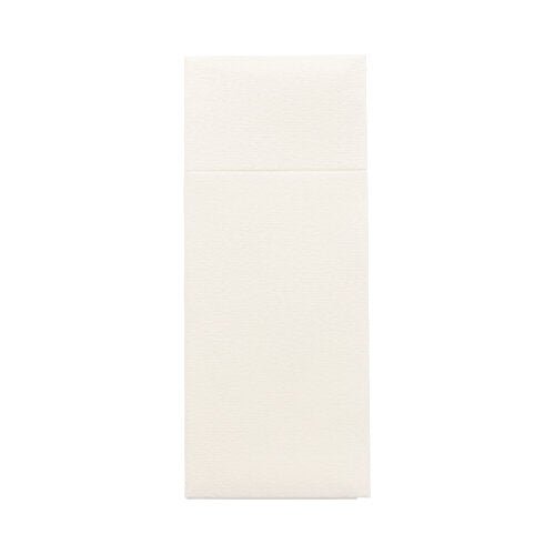 Obrázek ukazuje obdélníkovou, krémově barevnou obálku Starpak 100 kapes na příbory z odolného materiálu Airlaid (40 x 33 cm) s přehybem na příbory - díky elegantnímu vzhledu ideální pro použití v gastronomii.