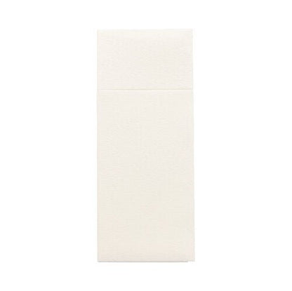 Obrázek ukazuje obdélníkovou, krémově barevnou obálku Starpak 100 kapes na příbory z odolného materiálu Airlaid (40 x 33 cm) s přehybem na příbory - díky elegantnímu vzhledu ideální pro použití v gastronomii.