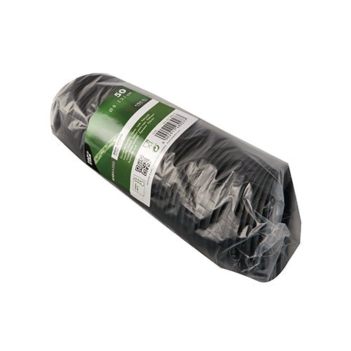 Balení 50 bílých kulatých kopulovitých víček z C-PLA od PAPSTAR GmbH, 2,1 cm vysoké, v průhledném obalu se zeleno-bílým štítkem s technickými údaji, čárovým kódem a poznámkami o všestranných aplikacích.