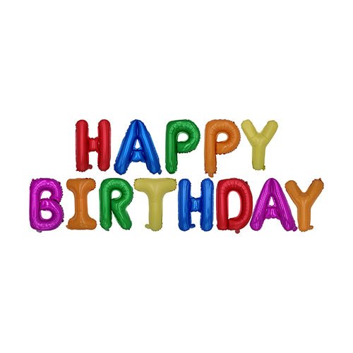 Fóliové balónkové sety „Happy Birthday“ společnosti PAPSTAR GmbH se skládají z barevných fóliových balónků s nápisem „HAPPY BIRTHDAY“ v zářivých barvách – ideální pro každou narozeninovou oslavu. Každé písmeno svítí jinou barvou na bílém pozadí.