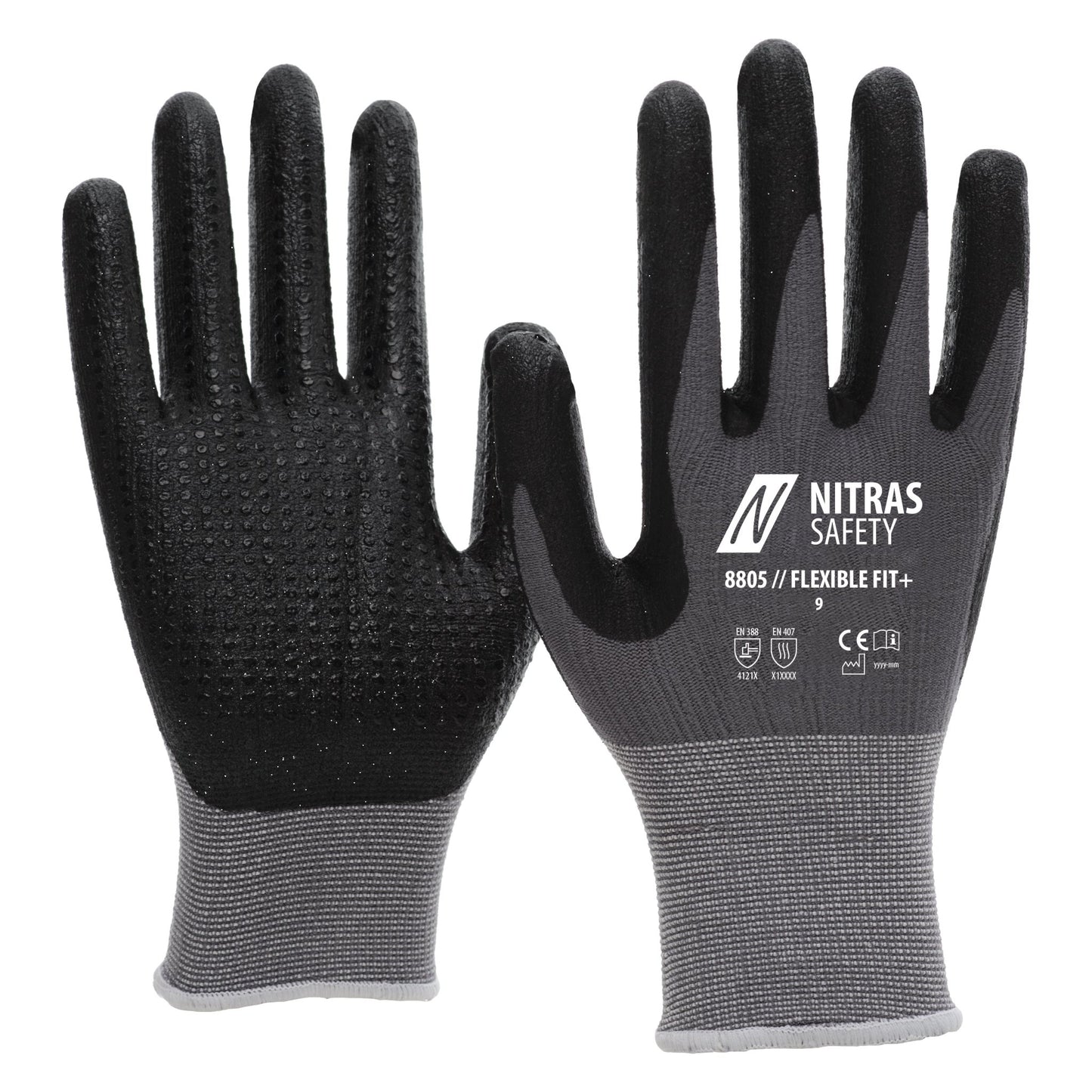 NITRAS FLEXIBLE FIT+, montážní rukavice, šedá / černá