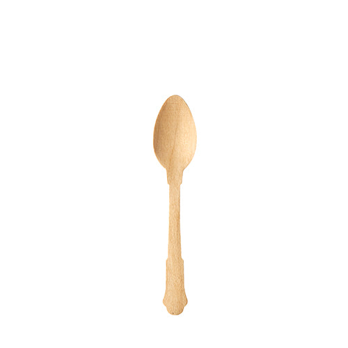 Jediná dřevěná kávová lžička PAPSTAR "pure" (12 cm, přírodní, vintage design) od společnosti PAPSTAR GmbH stojí uprostřed jednobarevného bílého pozadí.