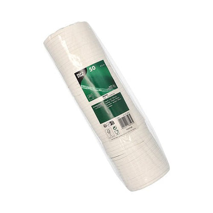 Na obrázku je plastově zabalené balení s 50 bílými PAPSTAR víčky pro nápojové kelímky (kulaté, Ø 8 cm, papír | folie) od PAPSTAR GmbH na bílém pozadí. Zeleno-bílá etiketa zdůrazňuje ekologické papírové víčko.