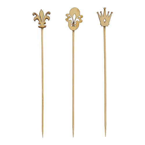 PAPSTAR 100 Fingerfood-Picker „pure“ od PAPSTAR GmbH jsou světlé, vyrobené z vysoce kvalitního plastu, s ostrým koncem a ideální pro večírky nebo akce – dekorativně zdobené Fleur-de-Lis, štítem a korunou.