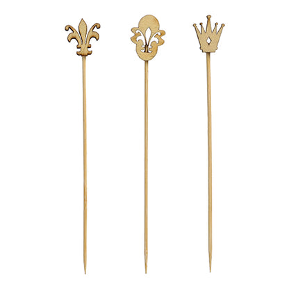 PAPSTAR 100 Fingerfood-Picker „pure“ od PAPSTAR GmbH jsou světlé, vyrobené z vysoce kvalitního plastu, s ostrým koncem a ideální pro večírky nebo akce – dekorativně zdobené Fleur-de-Lis, štítem a korunou.