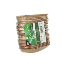 Stoh 25 lžic na fingerfood z palmového listu PAPSTAR, 12 cm design "Asia", ve smršťovací fólii se zeleno-bílou etiketou, na které je uvedena velikost, množství, ekologické symboly a upozornění, že jsou biologicky rozložitelné. Značka: PAPSTAR GmbH.