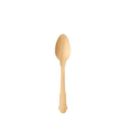 Jediná PAPSTAR GmbH kávová lžička dřevo "pure" 12 cm ve vintage designu z balení po 6 kusech stojí uprostřed na jednoduchém bílém pozadí.