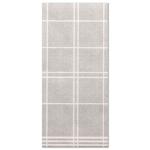 Padesát PAPSTAR ubrousků „ROYAL Collection“ 1/6-sklad 48x33 cm „Kitchen Craft“ má stylový obdélníkový šedý design s bílým mřížkovým vzorem a lemovanými okraji – perfektní pro vylepšení vaší stolní dekorace.