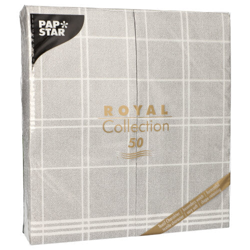 Padesát PAPSTAR ubrousků "ROYAL Collection" 1/6-sklad 48x33 cm "Kitchen Craft" od PAPSTAR GmbH v šedo-bílém kostkovaném designu je ideální pro elegantně prostřené stoly. Každé balení obsahuje 50 ubrousků.