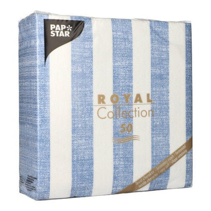 Balení 50 PAPSTAR "ROYAL Collection" modrých 1/4-skládacích papírových ubrousků (40 x 40 cm) od PAPSTAR GmbH v stylovém designu.