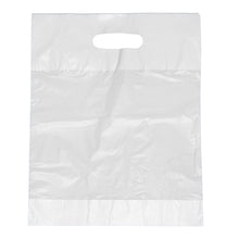 Die Starpak 100 Griffloch-Tragetaschen, HDPE weiss von Starpak sind durchsichtige, strapazierfähige rechteckige Taschen mit gestanztem Griff, die leer vor einem schlichten weißen Hintergrund abgebildet sind.