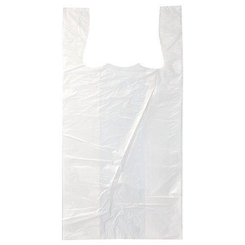 Taška Starpak 200 s košilkovým uchem z bílého HDPE značky Starpak s dvěma uchy leží plochá a průhledná na bílém pozadí.