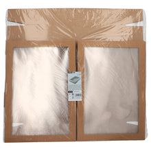 Zusammen kommen zwei rechteckige Transport- und Catering-Kartons Starpak 10 aus stabiler brauner Pappe, jeweils mit separatem Deckel und PET-Sichtfenster, ähnlich wie Backbleche verpackt in Klarsichtfolie mit mittiger Produktinfo-Einlage.