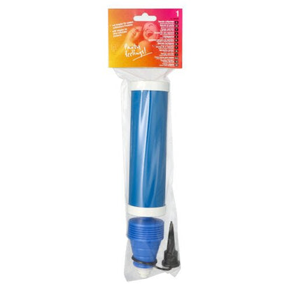 Speciální pumpička na balónky PAPSTAR (27,5 cm, modrá) pro večírky od PAPSTAR GmbH je dodávána v průhledném sáčku s barevnou etiketou a obsahuje kromě pumpičky také nástavec na trysku.