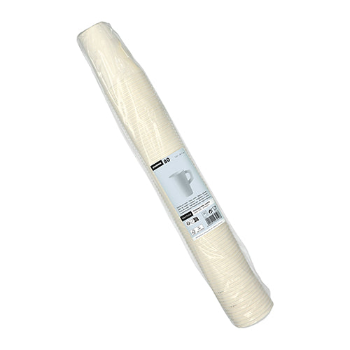 Balíček s 80 bílými papírovými poháry Starpak s držadlem, naskládanými v obalu – ideální pro večírky a setkání všeho druhu.