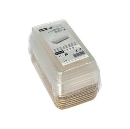 Starpak 10 Sushi-misky z palmového listu hranaté s rPET víkem „Kombipack“ nabízí obdélníkové misky s víkem, ideální pro pohodlné servírování a uchovávání sushi nebo pro kombinaci s odpovídajícím rPET víkem.