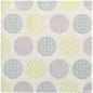 Die PAPSTAR 50 Servietten "ROYAL Collection" 1/4-Falz 40 x 40 cm grün der PAPSTAR GmbH zeichnen sich durch eine gemusterte Oberfläche mit gleichmäßig verteilten Kreisen in Grau, Blau und Grün auf Weiß aus, die jeweils mit filigranen geometrischen oder floralen Mustern gefüllt sind.