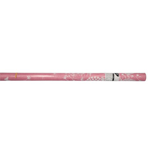 Ubrus PAPSTAR (3 m x 1,2 m) z kvalitního růžového papíru s decentním bílým květinovým vzorem od PAPSTAR GmbH, horizontálně na jednoduchém bílém pozadí s etiketou na jednom konci.
