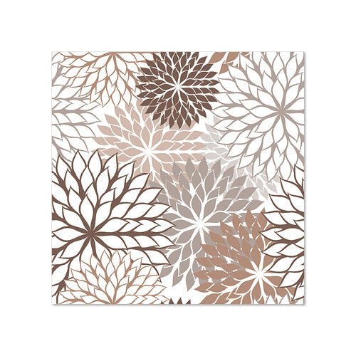 Ubrousky PAPSTAR (20 ks, 25 cm x 25 cm, 3vrstvé, 1/4 skládání) od společnosti PAPSTAR GmbH mají geometrický design s překrývajícími se květinovými tvary v hnědé, světle hnědé, béžové a bílé barvě, uspořádané v symetrickém vzoru.