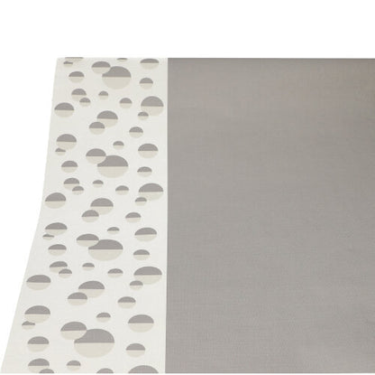 Papírový ubrus PAPSTAR (3 m x 1,2 m) od PAPSTAR GmbH je obdélníkový, má světle šedou plochu s bílým okrajem a různě velké šedé kruhy na bílém pozadí.