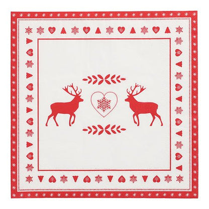 PAPSTAR 20 ubrousků, 40 cm x 40 cm, 3-vrstvé od PAPSTAR GmbH s červeným a bílým designem: dva sobi, srdce se sněhovou vločkou a slavnostní bordura se srdíčky, sněhovými vločkami a stromy.
