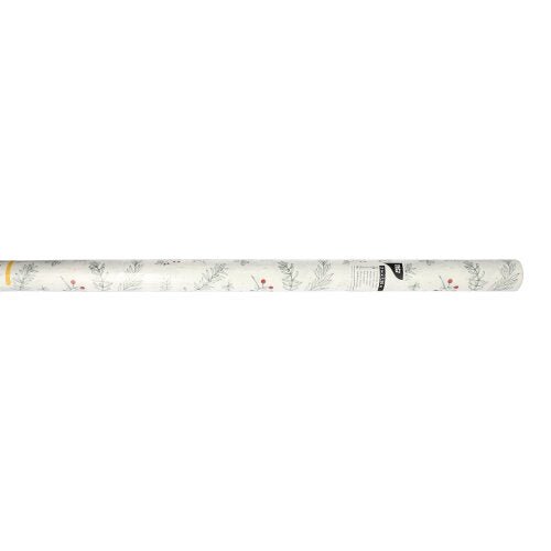 PAPSTAR GmbH Papírový ubrus (3 m x 1,2 m) s jemným zeleným motivem větviček a červenými bobulemi na jednoduchém bílém pozadí.